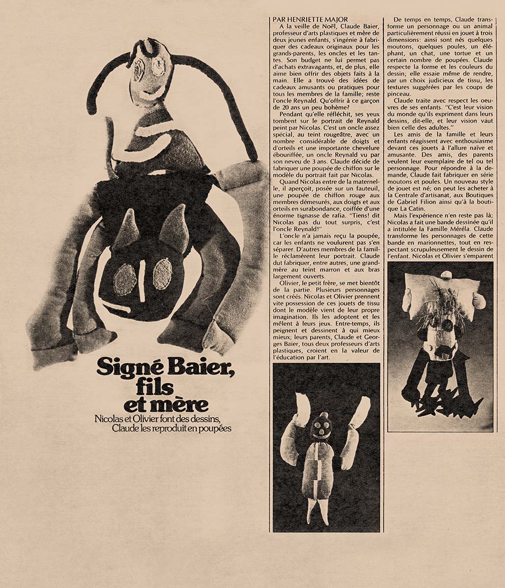 1976 Perspective, La Presse, « Baier fils et mère ». Henriette Major