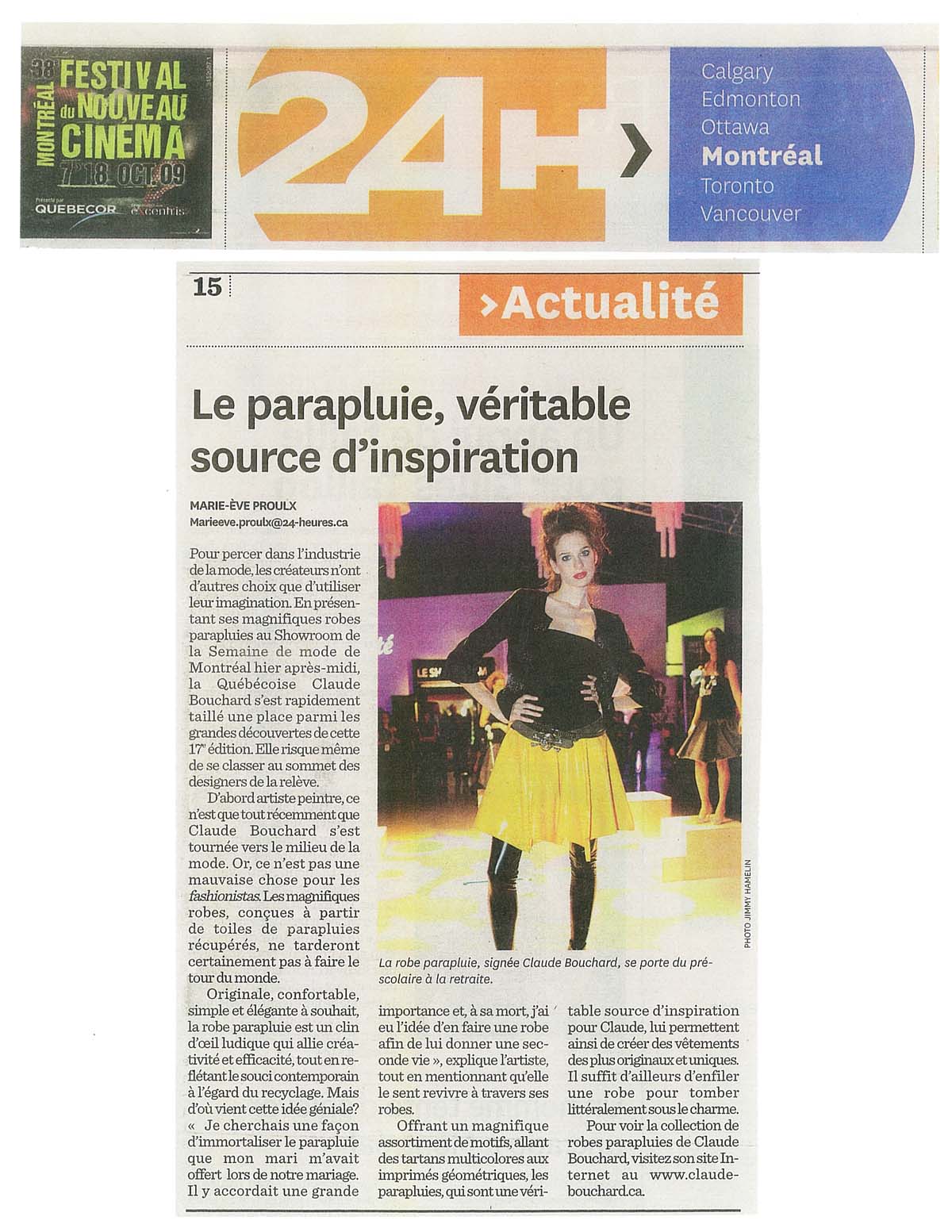 2009 Journal 24 H, « Le parapluie, véritable source d'inspiration », Marie-Ève Proulx
