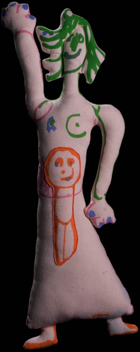L’enfant utilise les transparences pour traduire le vêtement, la peau et le bébé. Dessin de Nicolas Baier Âge : 5 ans Dimensions : 46 cm x 14 cm Couleurs originales du dessin.  The dress, the skin and the baby show through. Drawing by Nicolas Baier Age: 5 Dimensions: 46 x 14 cm Original colours of the drawing