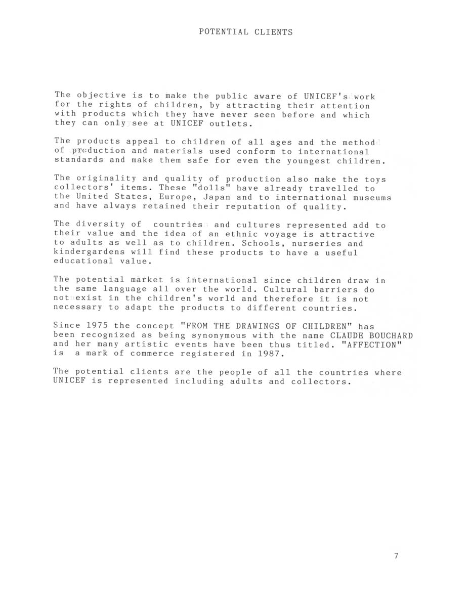 1995 Le Projet Claude Bouchard. Plan d'affaires pour le 50e anniversaire de l'UNICEF.